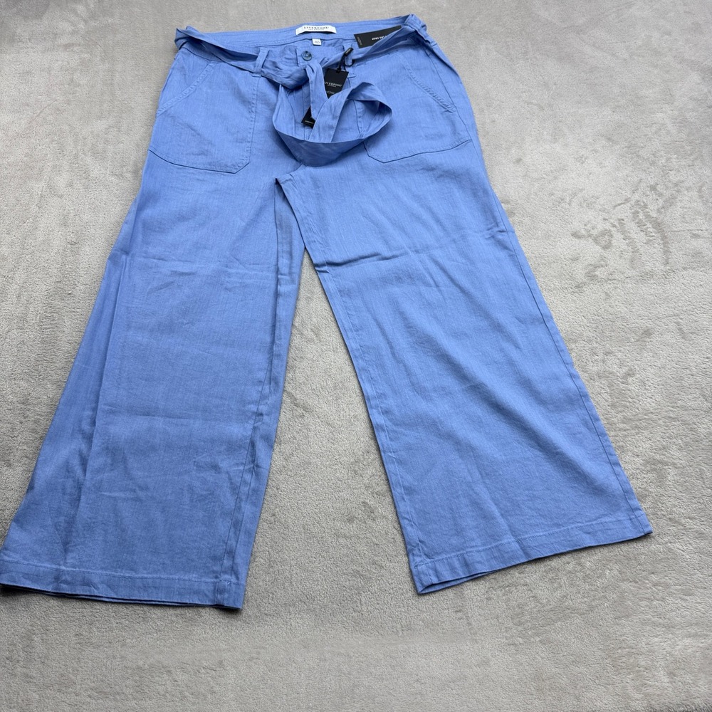 Liverpool Wide Leg Crop Pants Women 12/31 Chambray Blue Linen Blend Coastal Boho